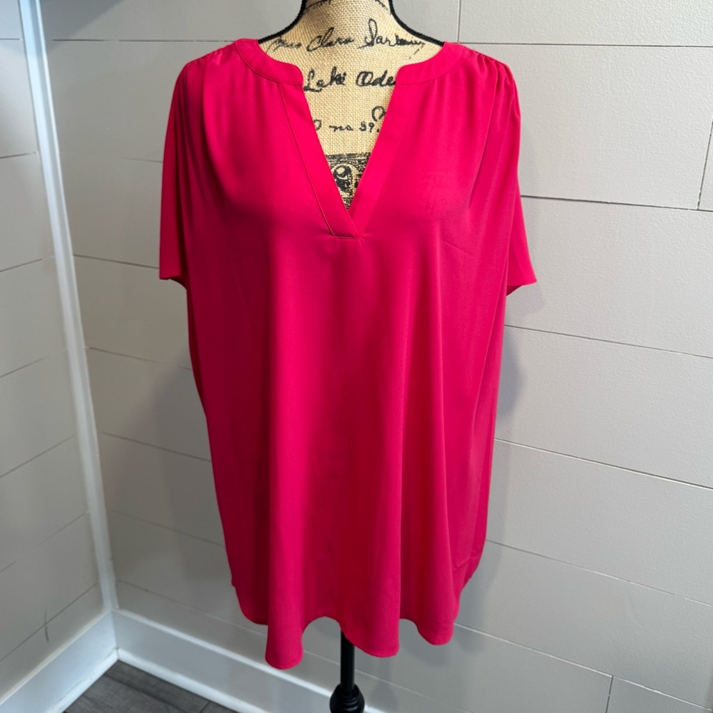 EVRI Pink Raspberry Short Sleeve Tunic Blouse - 3x